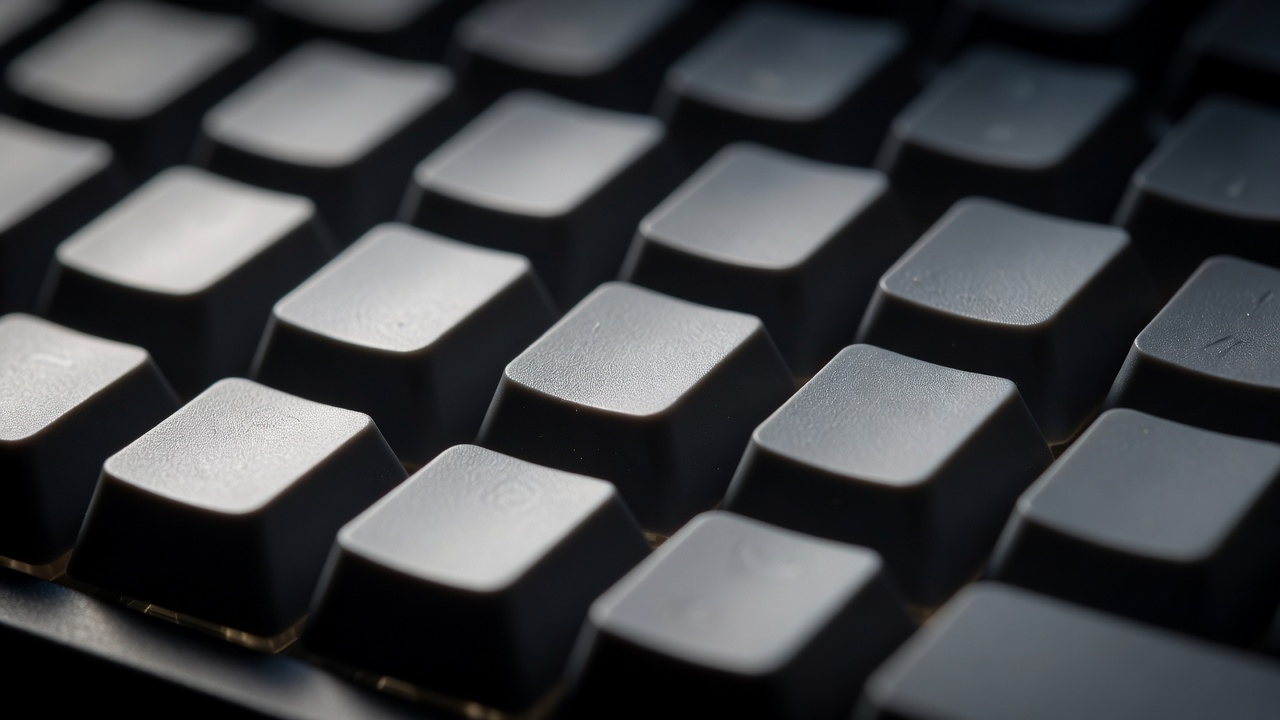 Macro close-up of keyboard keys with a narrow strip in sharp focus